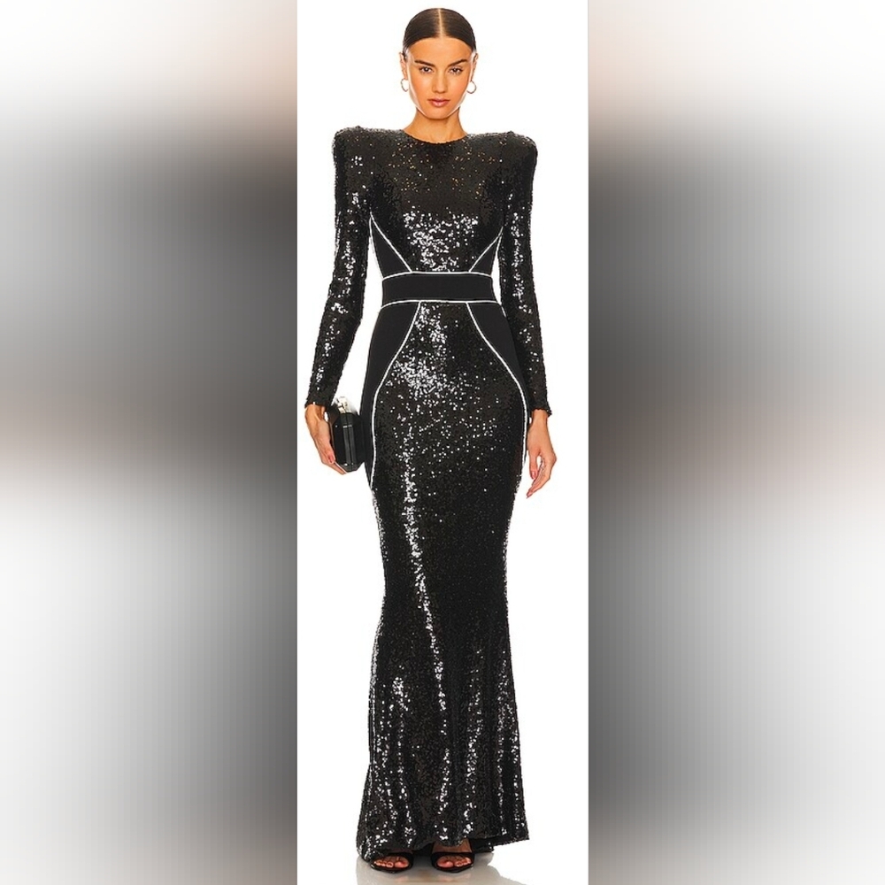 Black Sequin Long Sleeve Evening Gown